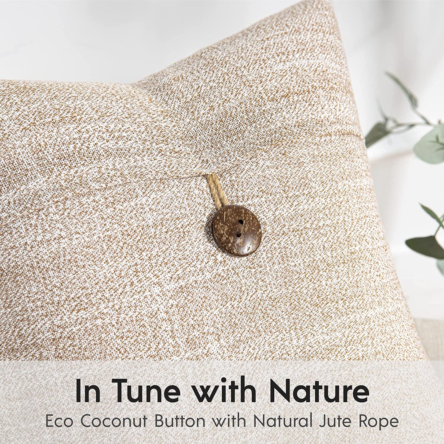 Pack of 2 Farmhouse Throw Pillow Covers Button Vintage Linen Decorative Pillow Cases for Couch Bed and Chair Beige, 18 X 18 Inches 45 X 45 Cm