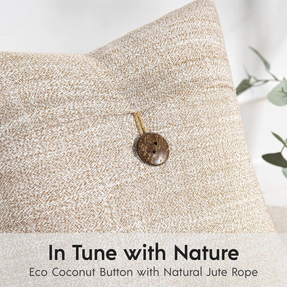 Pack of 2 Farmhouse Throw Pillow Covers Button Vintage Linen Decorative Pillow Cases for Couch Bed and Chair Beige, 18 X 18 Inches 45 X 45 Cm
