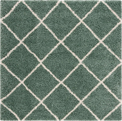 Hudson Shag Collection Area Rug - 7' Square, Green & Ivory, Modern Trellis Design, Non-Shedding & Easy Care, 2-Inch Thick Ideal for High Traffic Areas in Living Room, Bedroom (SGH281Y)