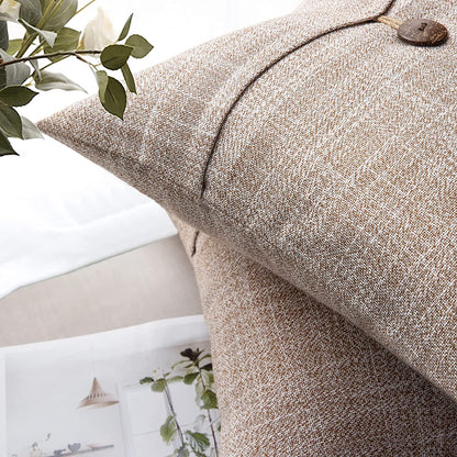 Pack of 2 Farmhouse Throw Pillow Covers Button Vintage Linen Decorative Pillow Cases for Couch Bed and Chair Beige, 18 X 18 Inches 45 X 45 Cm