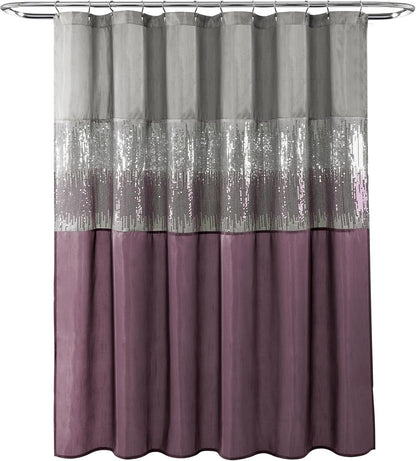 Night Sky Shower Curtain, Single, 72" W X 72" L, Gray & Purple - Sequin Shower Curtain - Sparkly Color Block Bath Curtain - Modern Glam Bathroom Decor