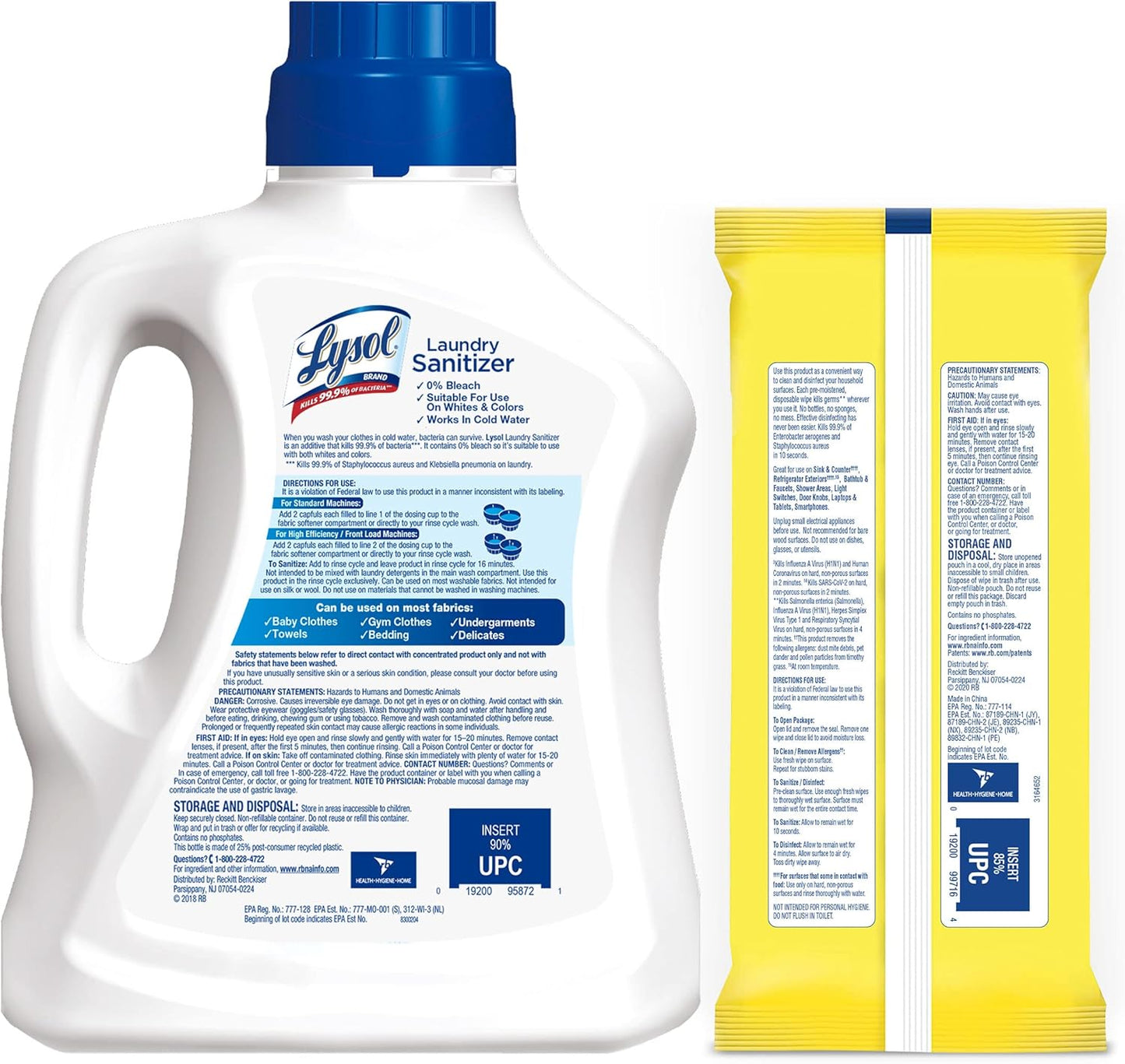 Disinfectant Multi-Surface Antibacterial Handi-Pack Cleaning Wipes, Lemon and Lime Blossom, 480 Count (Pack of 6) and Laundry Sanitizer Additive, Crisp Linen, 90Oz