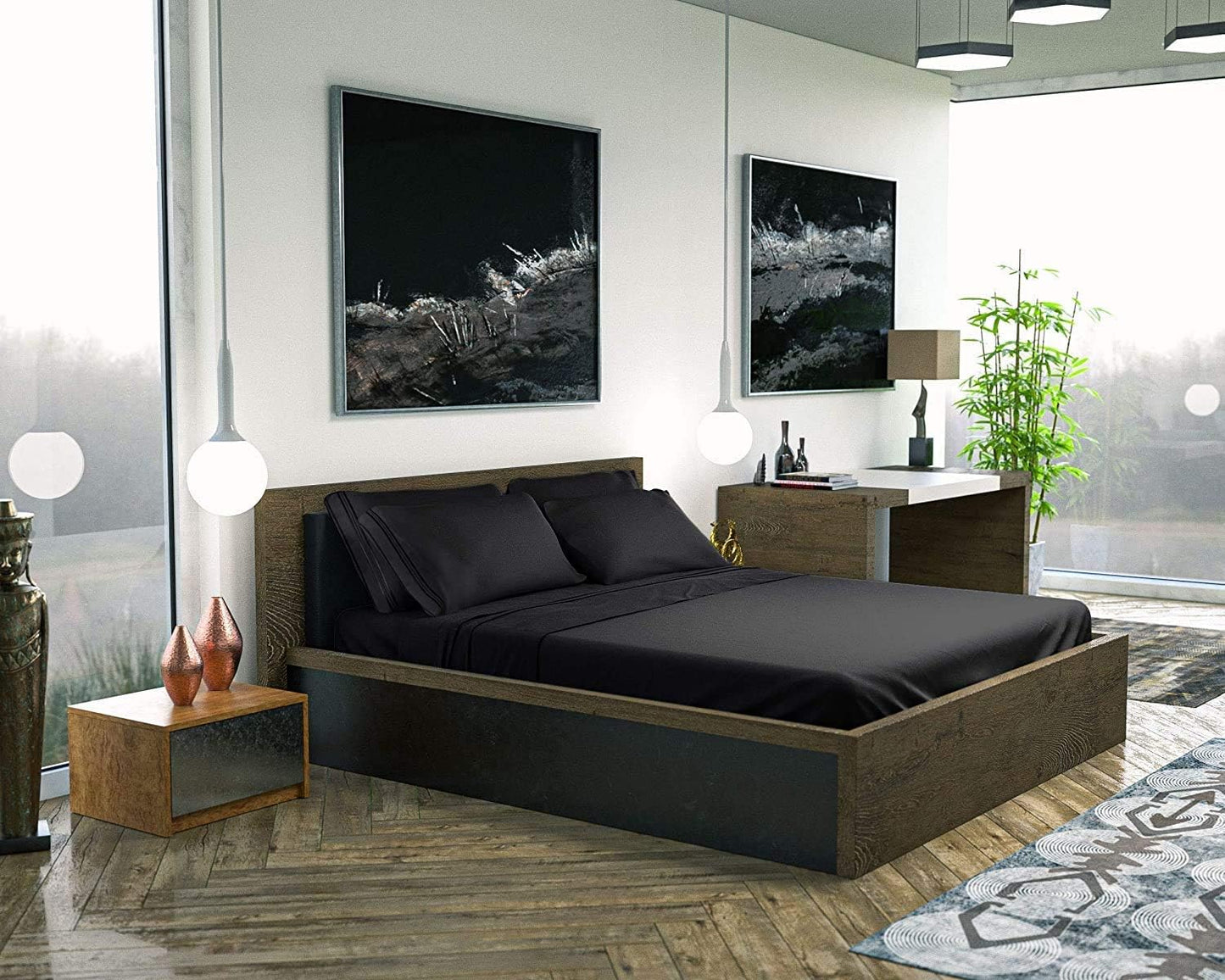 California King Sheet Sets - 6 Pcs Breathable Cooling Bed Sheets - up to 15" Deep California King Sheets with Side Pockets -Extra Soft 100% Brushed Hypoallergenic Hotel Luxury Bedding -Black