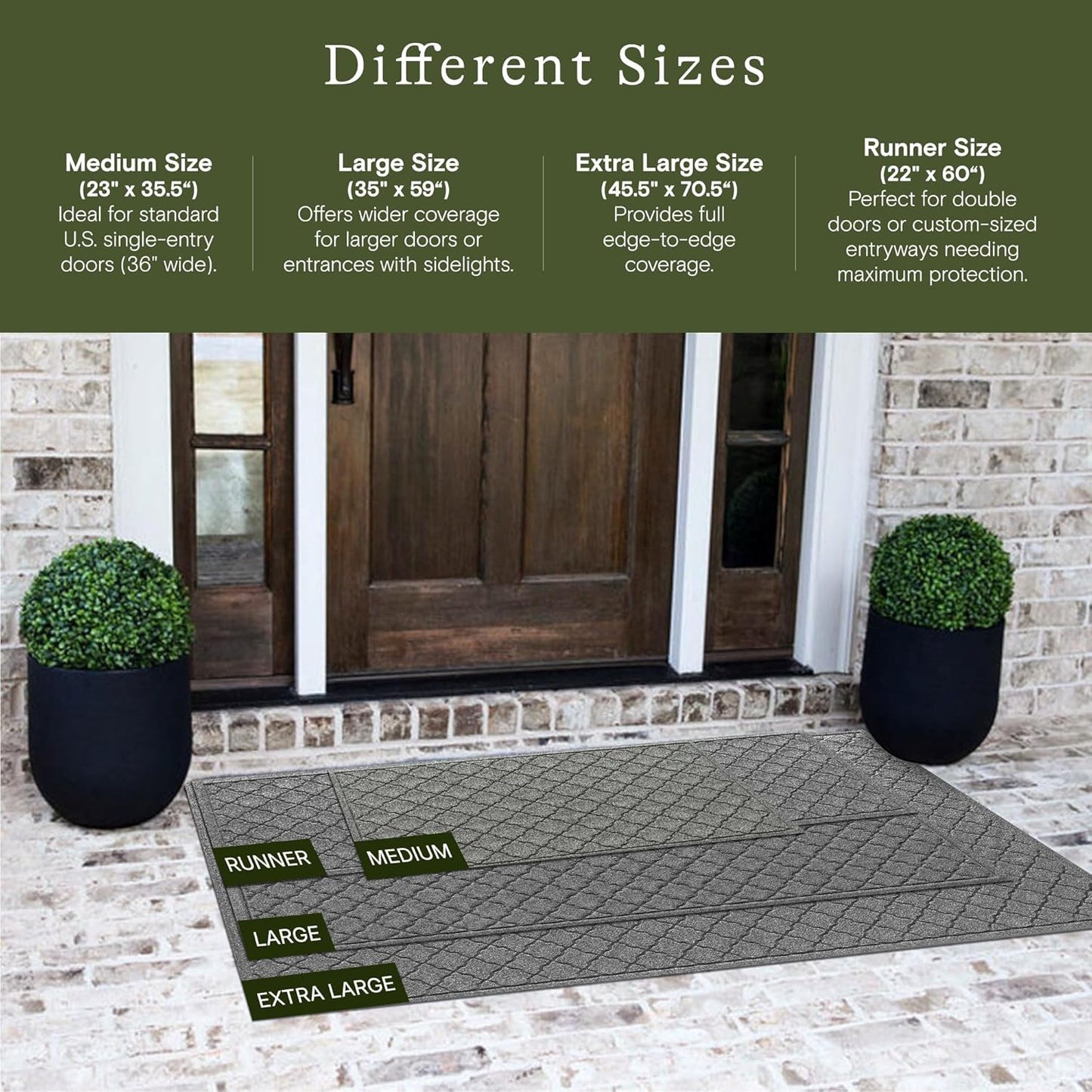 Cordova Front Door Mat Indoor Outdoor Entrance, Absorbent All-Weather Doormat Non-Slip Rubber Backing, Dirt & Moisture Trapper, Low Profile, Easy Clean, Made in USA, 35"X59" Medium Grey