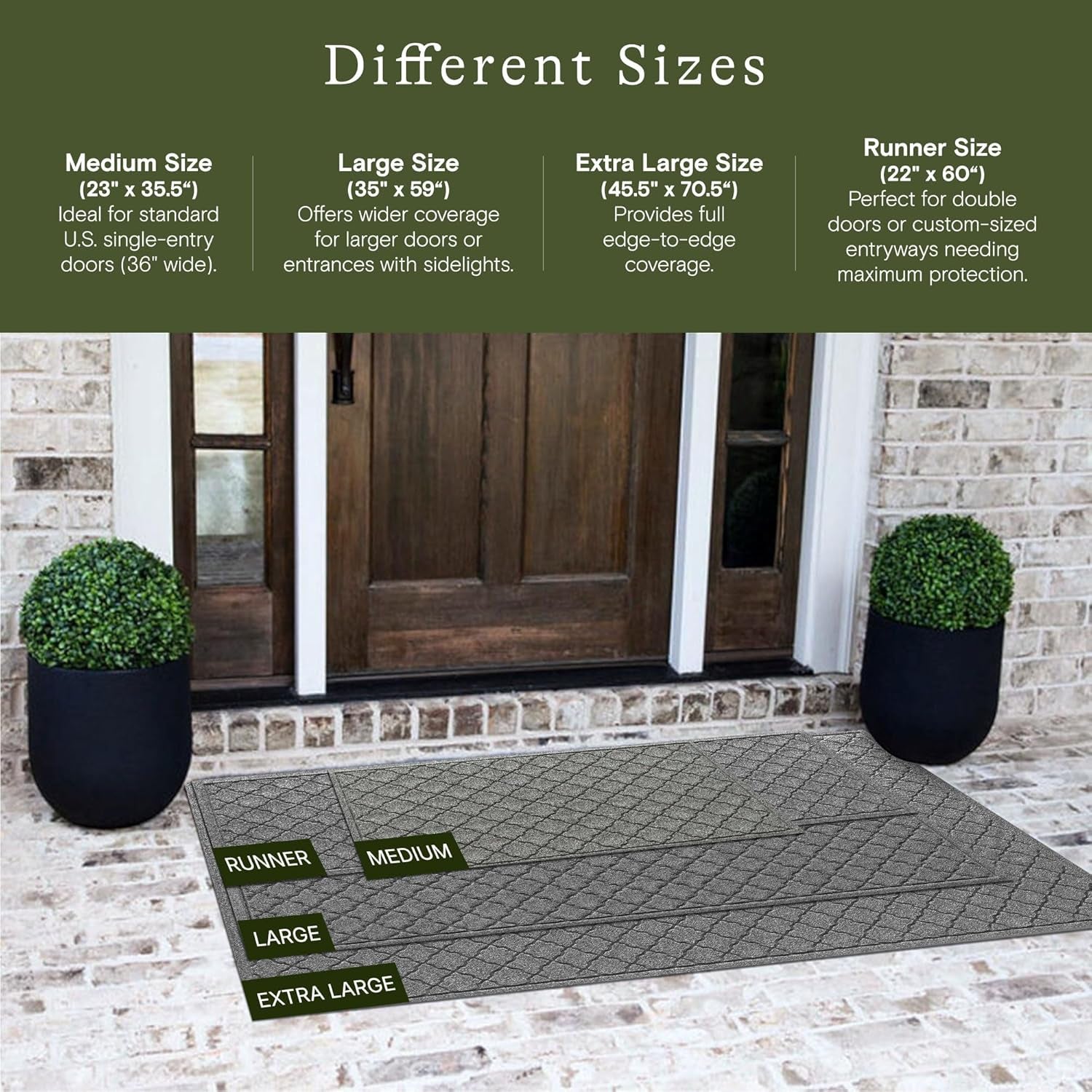 Cordova Front Door Mat Indoor Outdoor Entrance, Absorbent All-Weather Doormat Non-Slip Rubber Backing, Dirt & Moisture Trapper, Low Profile, Easy Clean, Made in USA, 35"X59" Medium Grey