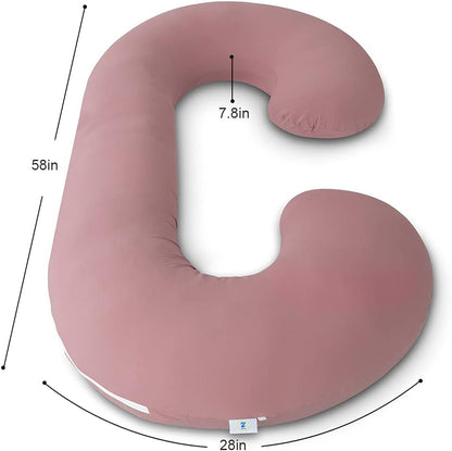 Cooling Pregnancy Pillow, Maternity Pillow with Soft Cotton Cover, C Shaped for Pregnant Sleeping, Dark Pink