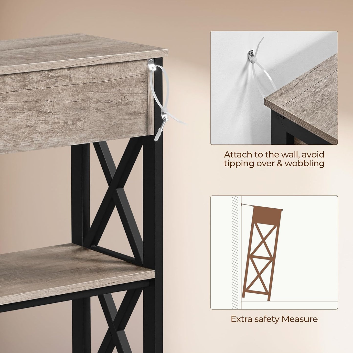 Console Table with Drawer, Entryway Table with 3 Tier Storage Shelves, Narrow Long Sofa Table for Entryway, Living Room, Hallway, Couch, Kitchen, Metal Frame, Gray