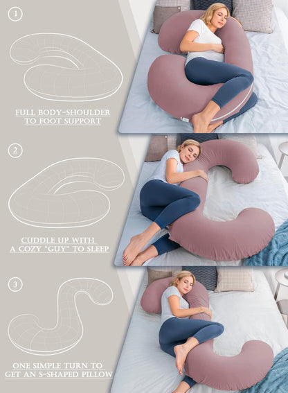 Cooling Pregnancy Pillow, Maternity Pillow with Soft Cotton Cover, C Shaped for Pregnant Sleeping, Dark Pink