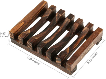 Wooden Soap Dish Soap Saver Holder Tray for Bathroom Shower Rectangular Kitchen Drainer Hand Craft for Soap,Sponges and More (1Pack)