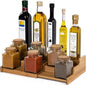 Seville Classics Bamboo Premium Wood 3-Tier Step Shelf Spice & Seasoning Storage Rack Organizer, for Kitchen, Cabinet, Countertop, Pantry, Bathroom, Salon, Bamboo, Expandable 8.5" - 15" W