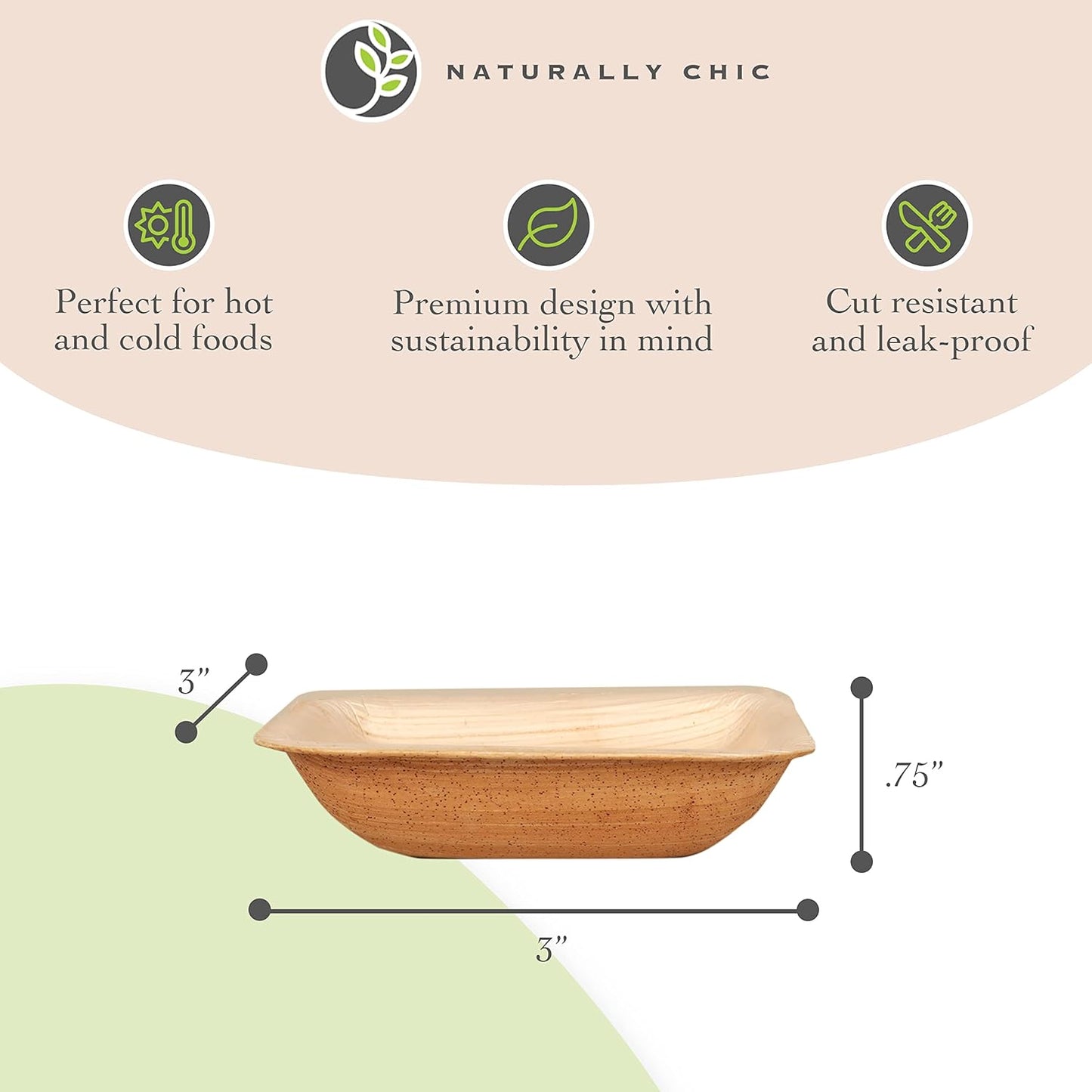 Palm Leaf Sample Pack - Includes 2.5" and 3" Inch Dipping Bowls, 6" round and Square Plates, 7 and 10 Inch Bamboo Plates, 9X6 Mini Trays and 12 Inch Boat Trays