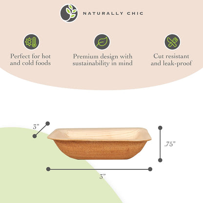 Palm Leaf Sample Pack - Includes 2.5" and 3" Inch Dipping Bowls, 6" round and Square Plates, 7 and 10 Inch Bamboo Plates, 9X6 Mini Trays and 12 Inch Boat Trays