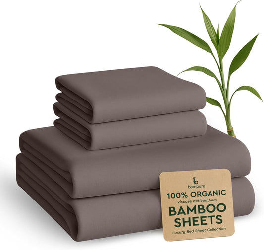 100% Viscose Derived from Bamboo Sheets Twin - 4PC Set - Super Soft Cooling Sheets - up to 16’’ Deep Pocket - Luxury Series - 1 Flat Sheet,1 Fitted Sheet,2 Pillowcases (Twin Stone Grey)