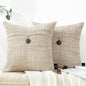 Pack of 2 Farmhouse Throw Pillow Covers Button Vintage Linen Decorative Pillow Cases for Couch Bed and Chair Beige, 18 X 18 Inches 45 X 45 Cm