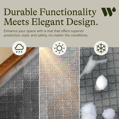 Cordova Front Door Mat Indoor Outdoor Entrance, Absorbent All-Weather Doormat Non-Slip Rubber Backing, Dirt & Moisture Trapper, Low Profile, Easy Clean, Made in USA, 35"X59" Medium Grey