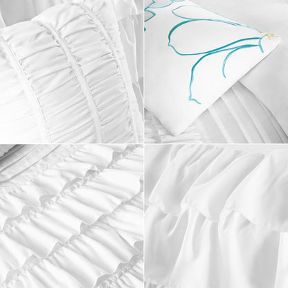 Comforter Set Twin, Waterfall Multi Layers Ruffle Comforter Set, Shabby Chic Preppy Bedding Set, Soft Twin Comforter Set for Teen Girls, Toss Pillow, Twin/Twin XL White 4 Piece
