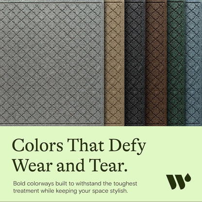 Cordova Front Door Mat Indoor Outdoor Entrance, Absorbent All-Weather Doormat Non-Slip Rubber Backing, Dirt & Moisture Trapper, Low Profile, Easy Clean, Made in USA, 35"X59" Medium Grey