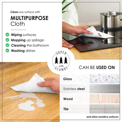 5 Pack Swedish Dishcloths for Kitchen - 100% Biodegradable & Compostable, Reusable Paper Towels Washable, Food-Safe & without Plastic - Dish Rags Suitable for Any Surface, Scandi White