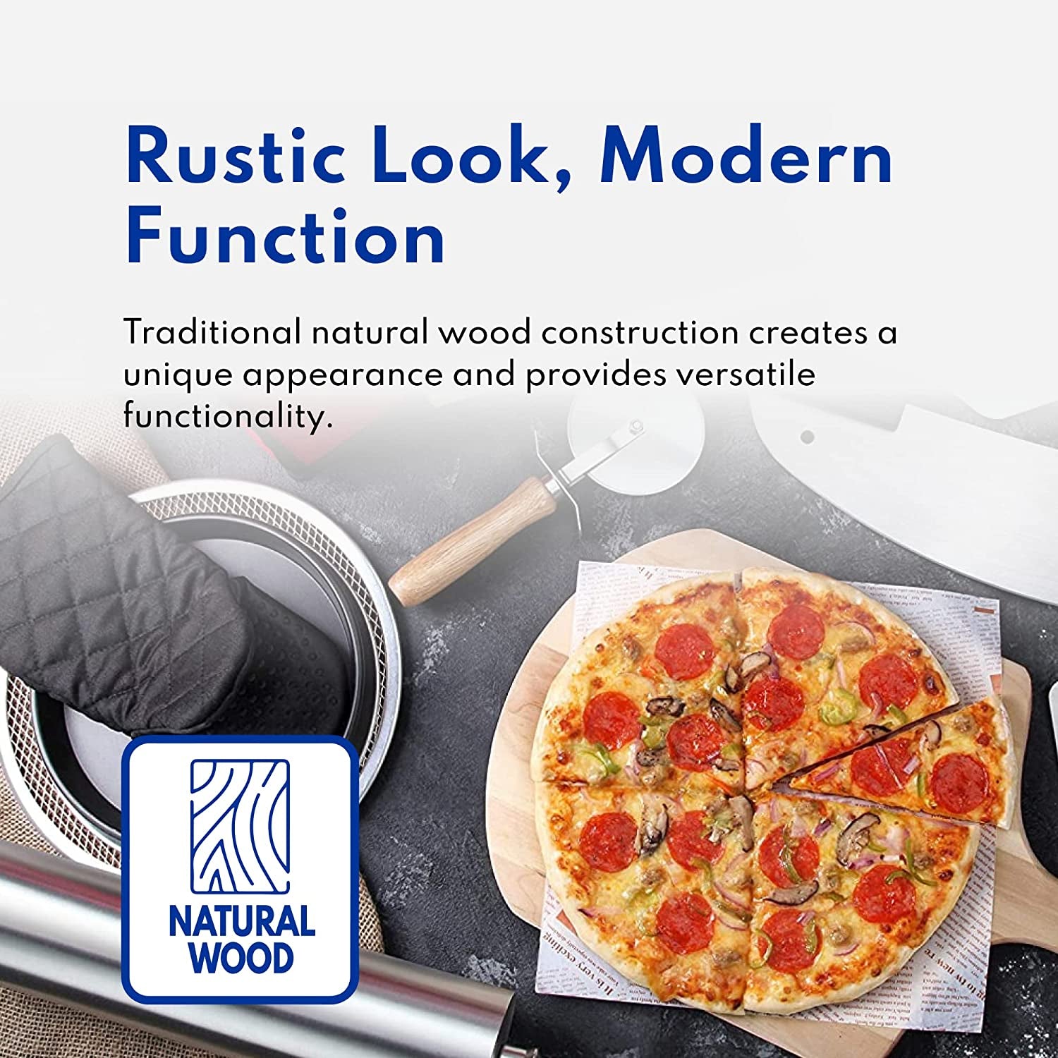 50295 Restaurant-Grade Wooden Pizza Peel, 16" L X 14" W Plate, with 10" L Wooden Handle, 24" Overall Length