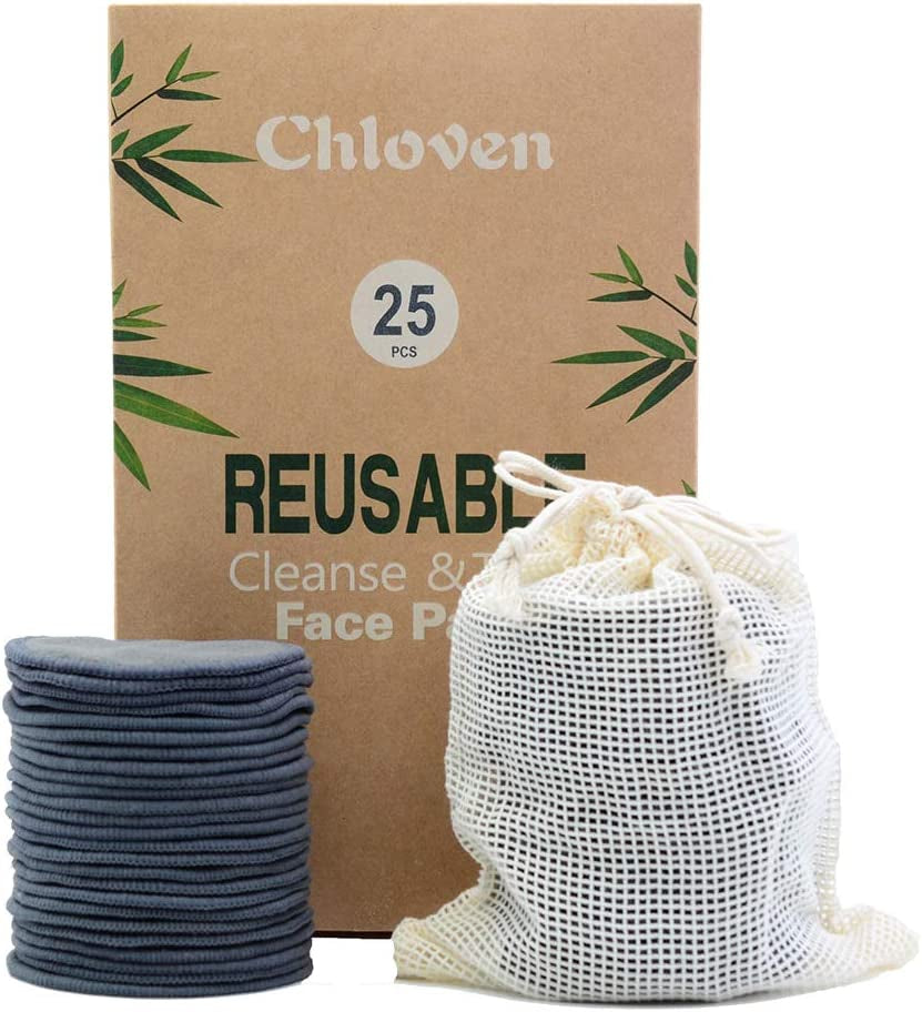 25 Pack Charcoal Bamboo Reusable Makeup Remover Pads - Bamboo Reusable Cotton Rounds for Toner, Washable Eco-Friendly Pads for All Skin Types with Cotton Bag for Storage