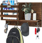 Mail Holder, Large Size Wall Mounted Mail Organizer with Tags & 4 Double Key Hooks, Rustic Wood Mail Sorter, Home Decor for Entryroom, Mudroom, Hallway, Kitchen, Office Dark Brown