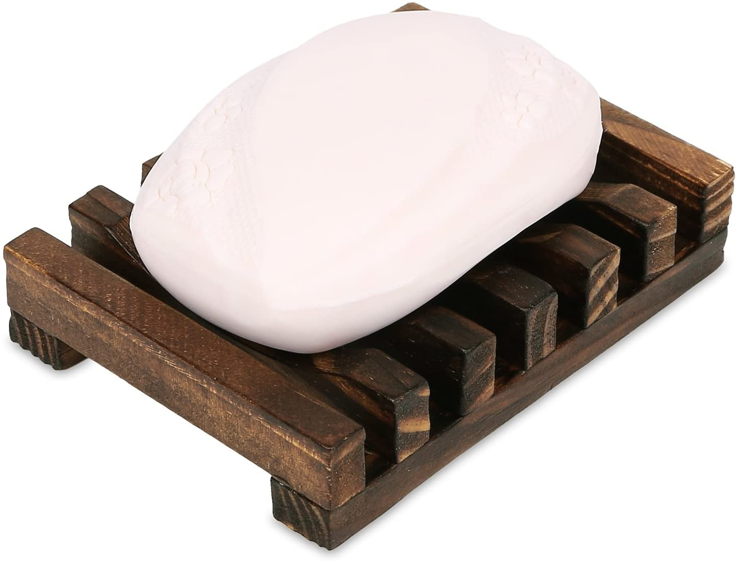 Wooden Soap Dish Soap Saver Holder Tray for Bathroom Shower Rectangular Kitchen Drainer Hand Craft for Soap,Sponges and More (1Pack)
