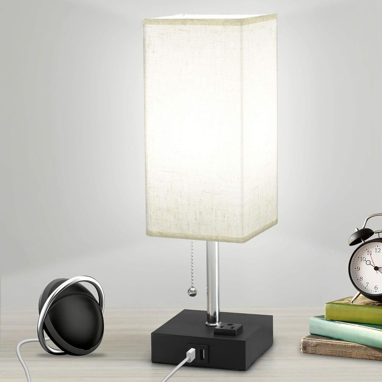 Table Lamp with USB Port, Bedside Lamps with 2 Fast USB Charging Ports & AC Outlet, Small Lamp Inlcude Daylight 5000K LED Bulb, Modern Table Lamps for Bedroom Nightstand Living Room