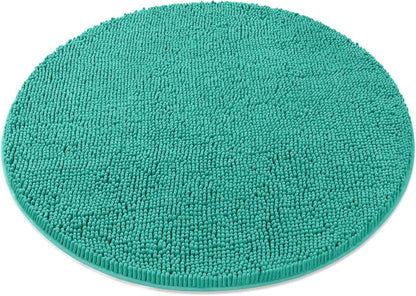 round Area Rug Set for Bathroom | Soft Plush Chenille Bath Mat, Water Absorbent Non-Slip Bathroom Rug | Washable Shag Carpet for Shower, Bedroom, or Home Décor | 36"X36" (Round) | Turquoise