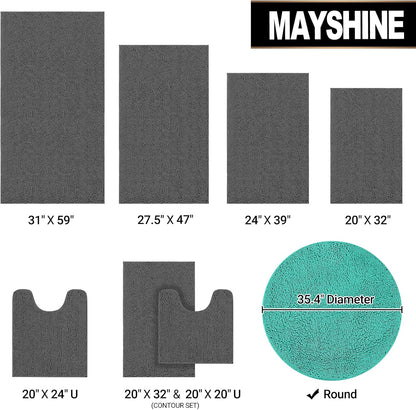 round Area Rug Set for Bathroom | Soft Plush Chenille Bath Mat, Water Absorbent Non-Slip Bathroom Rug | Washable Shag Carpet for Shower, Bedroom, or Home Décor | 36"X36" (Round) | Turquoise