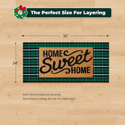 Christmas Outdoor Rug 2X4, Buffalo Plaid Green and Black Checkered Entryway Rug, Xmas Washable Front Porch Door Mat Woven Cotton Layered Doormat Rug for Bathroom Kitchen Patio Holiday Decor