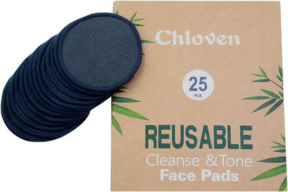25 Pack Charcoal Bamboo Reusable Makeup Remover Pads - Bamboo Reusable Cotton Rounds for Toner, Washable Eco-Friendly Pads for All Skin Types with Cotton Bag for Storage